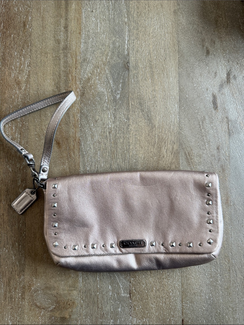 Coach Metallic Wristlet Clutch with Stud Accents